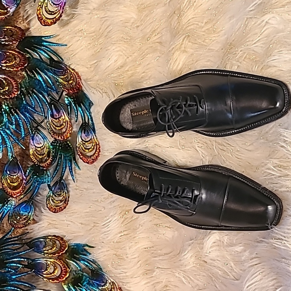 Steeple Gate Men's Black Leather Dress Shoes Size: 10